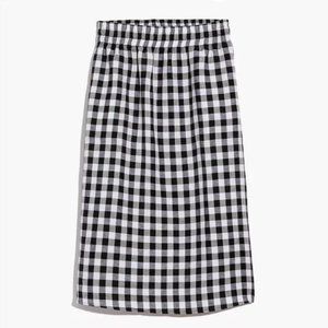 Madewell Smocked Waist Midi Skirt Gingham Check Size Small linen blend